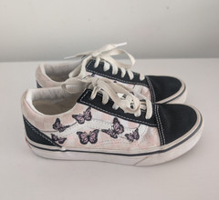 Vans Old Skool Kids Butterfly Pink Black Sneakers US 1 Low Top Skate Shoes