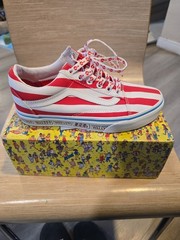 VANS Old Skool Where’s Waldo Striped Red White Unisex Kids Canvas Sneakers US 5