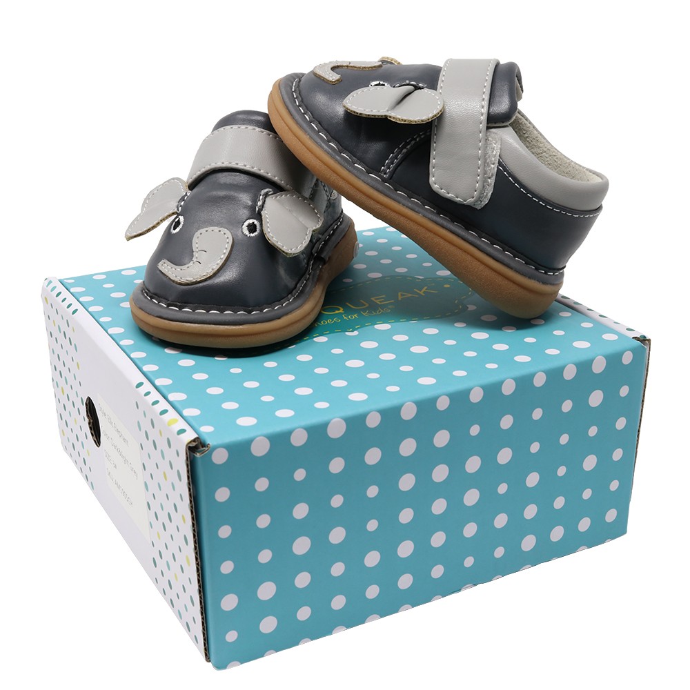 Wee Squeak Ellis the Elephant Black Shoe – Size 3 US Comfy Hook and Loop Strap