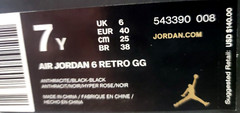 Nike Air Jordan 6 RETRO GG Anthracite Black Hyper-Rose Size 7y