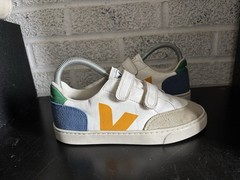 Veja V-12 Strap Sneakers Kids Sz. 4 White Blue Green Hook Loop