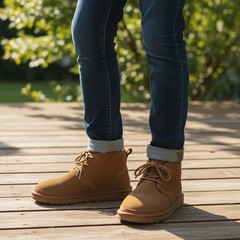 UGG Neumel Chestnut Suede Lace Up Boots Kids Size 2 1017320K Brown