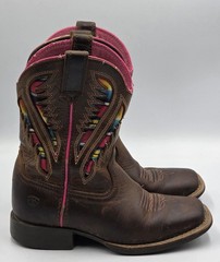 Ariat Kids Quickdraw VentTEK Western Boot Distressed Brown Serape Shaft size 12