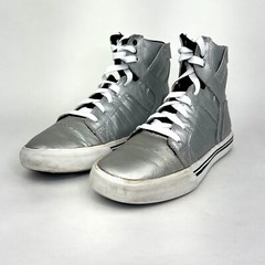 Supra Muska Metallic Silver High Tops Skate Shoes Youth Size 5, US Wmns 6.5 – 7