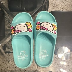 Sanrio Hello Kitty Turquoise Slide Slippers, Unisex Kids US 13/1 Open Toe