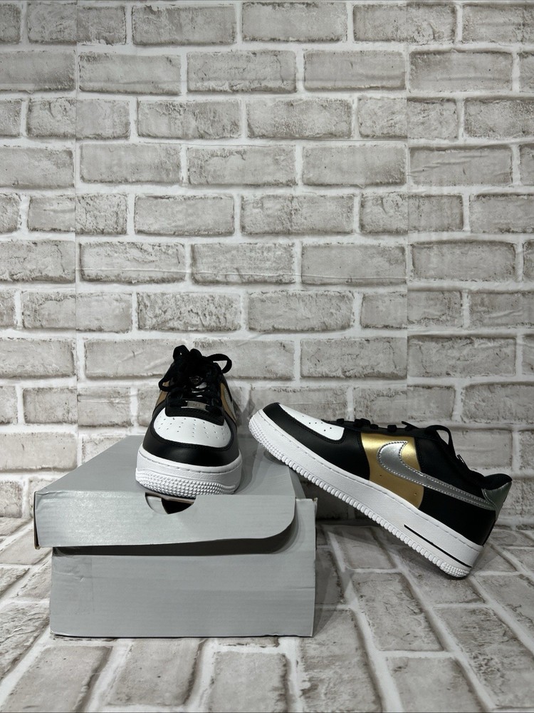 Nike Force 1 BG Black/Metallic Silver-White Big Kid’s Sneakers HV0937-010 Sz 5