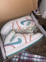 Nike Jordan 1 Mid PS Baseball Knit White Orange Green Shoe Sz 3Y Kids DM9648-100