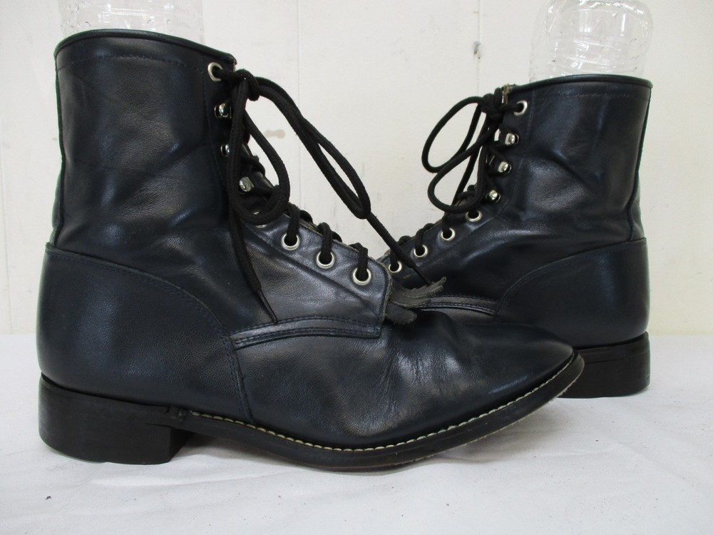 JUSTIN Blue Leather Lace Kiltie Roper Cowboy Boots Youth Size 5.5 D Style 504Y