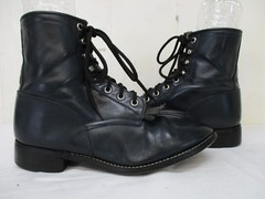 JUSTIN Blue Leather Lace Kiltie Roper Cowboy Boots Youth Size 5.5 D Style 504Y
