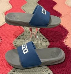 Reef Kids One Slide Sandals Grey Blue Youth Size 3 Water Friendly Beach Shoes