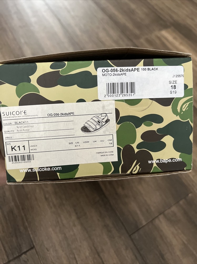 Toddler Kids A BATHING APE BAPE Suicoke Size K11 Cm18 Slides Sandals Black Rare!