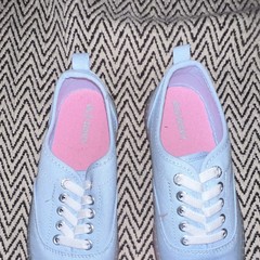 Old Navy Light Blue Canvas Sneakers Pink Sole Unisex Kids Size 13 EU 19 Lace Up