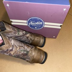 Austin Youth Size 6 Camo Brown Leather Cowboy Western Boots