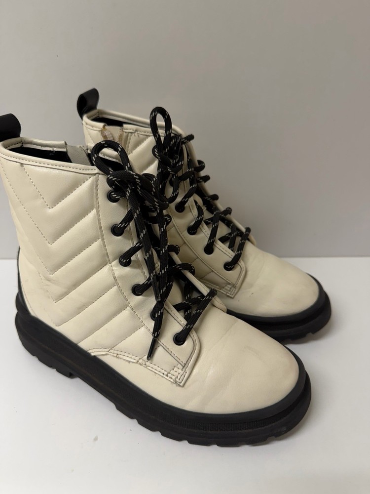 Unisex Kids Quilted Lace-Up Ankle Combat Boots White/Black Synthetic EU 33.5