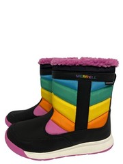 Merrell Alpine Puffer Waterproof Boots Kids Black Rainbow Zip Close Size 1 1M