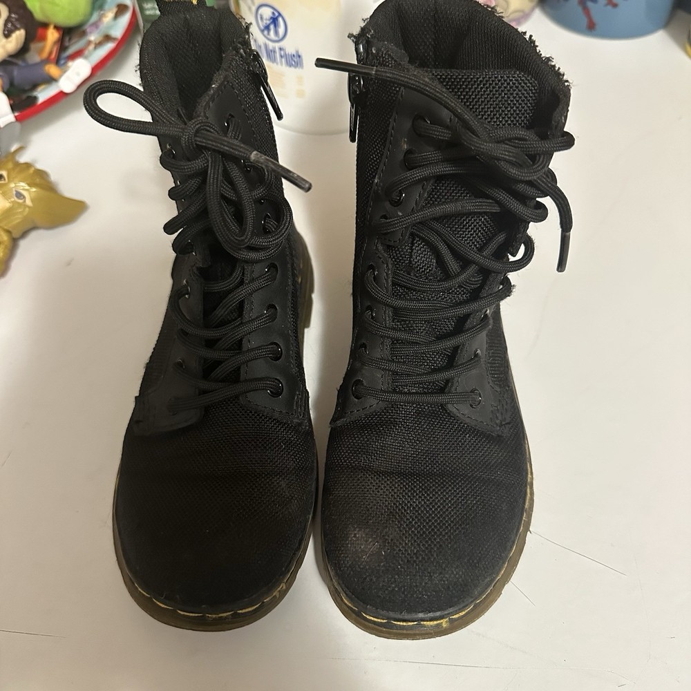 Doc Dr Martens Boots Combs J Combat Lace Up Canvas Zip Black Youth Kids Size 1