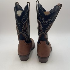 Rollda Western Boots Kids Size 5 Brown Navy Embroidered Pull On Mid Calf NZX12