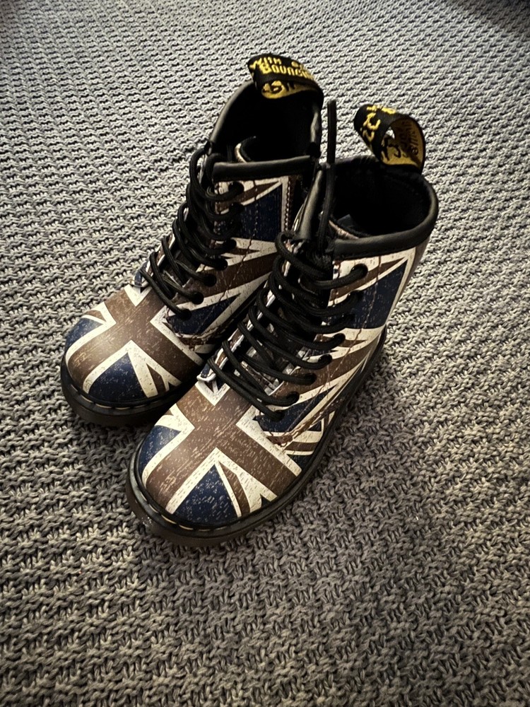 Dr. Martens Kid 1460 Boots, Union Jack, Toddler Sz 7 US, Side Zip, Lace Up
