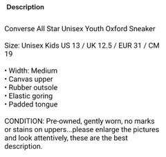 Converse All Star Maroon Canvas Oxford Sneaker Shoes Unisex Youth Size 13