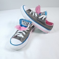 Converse All Star Double Tongue Kids Size 12 Junior Grey Pink Blue Low Top