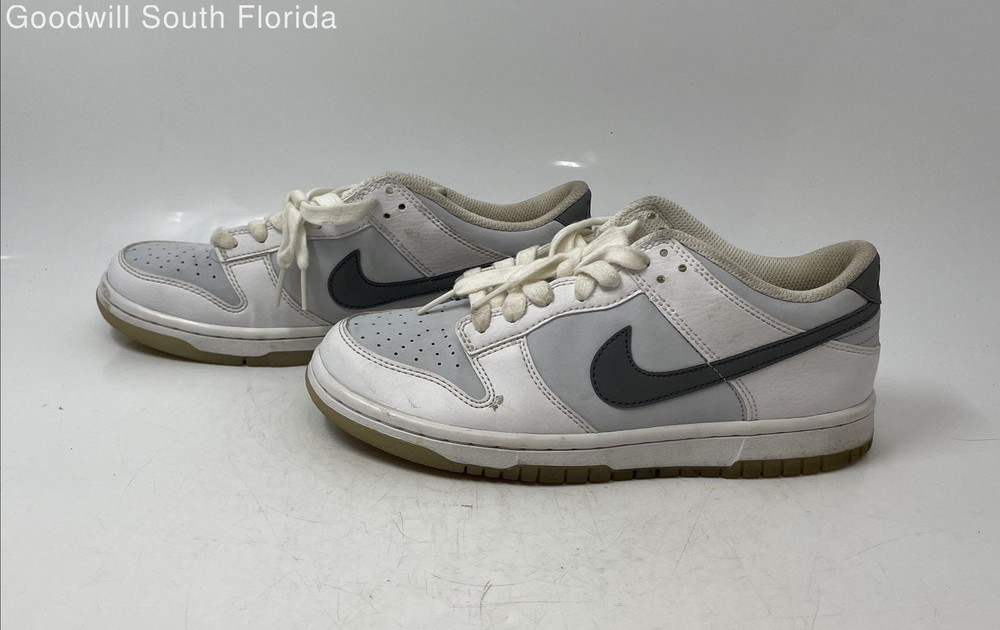Nike Kids Dunk Low GS Reflective Swoosh White Gray Sneaker Shoes Size 5.5Y