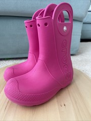 Crocs Candy Pink Handle It Rain Boot Kids Size c13 12803 Waterproof Lightweight