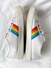 Gola Classics Coaster Rainbow White Canvas Sneakers Vegan Boho Size 5