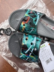 Classic Crocs Printed Slides K Size C12 Open Toe Slip-On Sandals Boys Girls