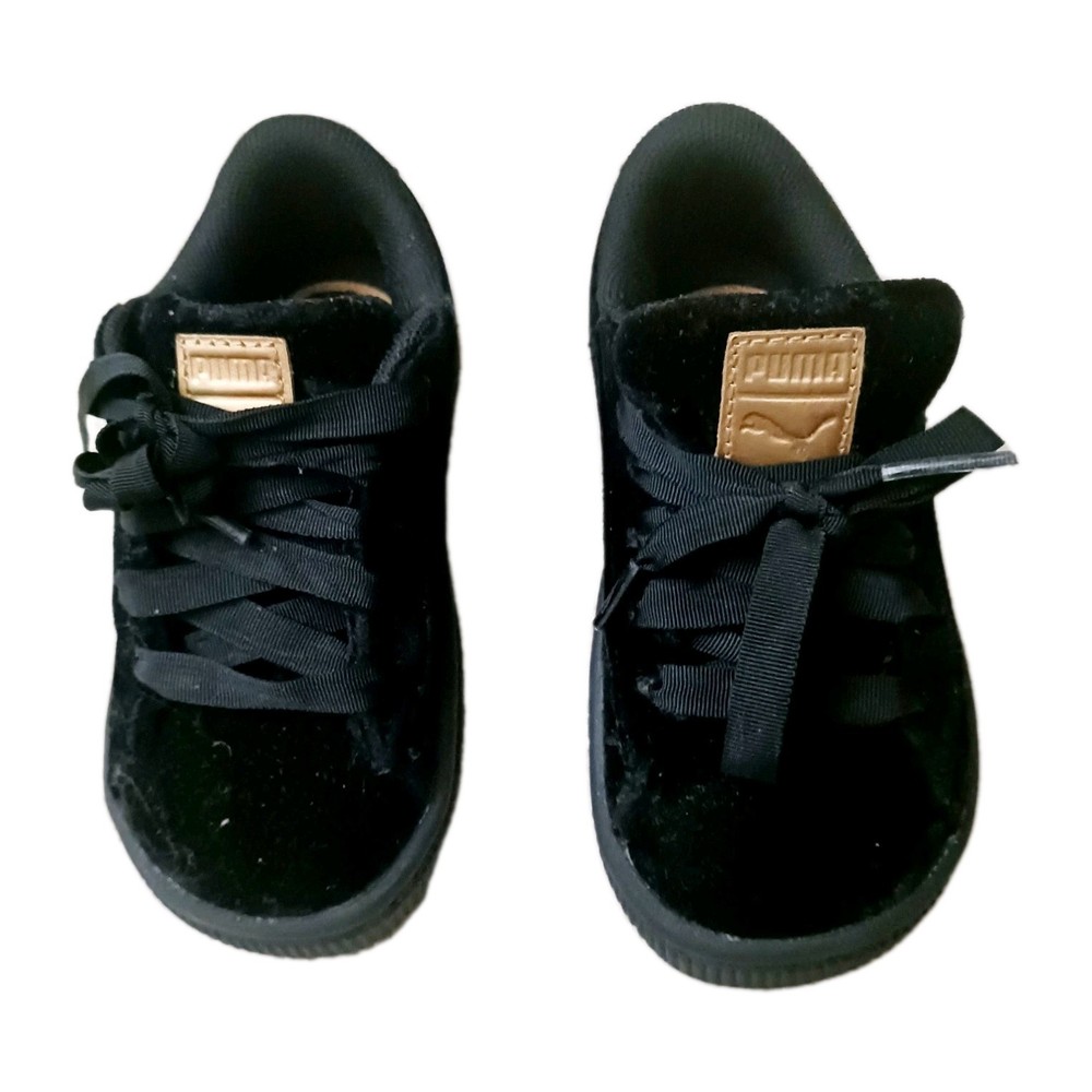 Puma Basket Classic Velour PS Sneakers Kids US 7C Black Low Top Lace-up 36638603