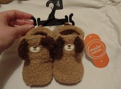 Wonder Nation Baby Puppy Dog Slippers Toddler Size 4 Brown Boots Comfy Shoes New