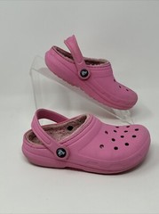 Crocs Classic Faux Fur Lined Clogs Slip On Youth Bright Pink Size J1