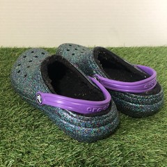Crocs Classic Lined Clogs Black Purple Sparkles Size J5 JUNIOR