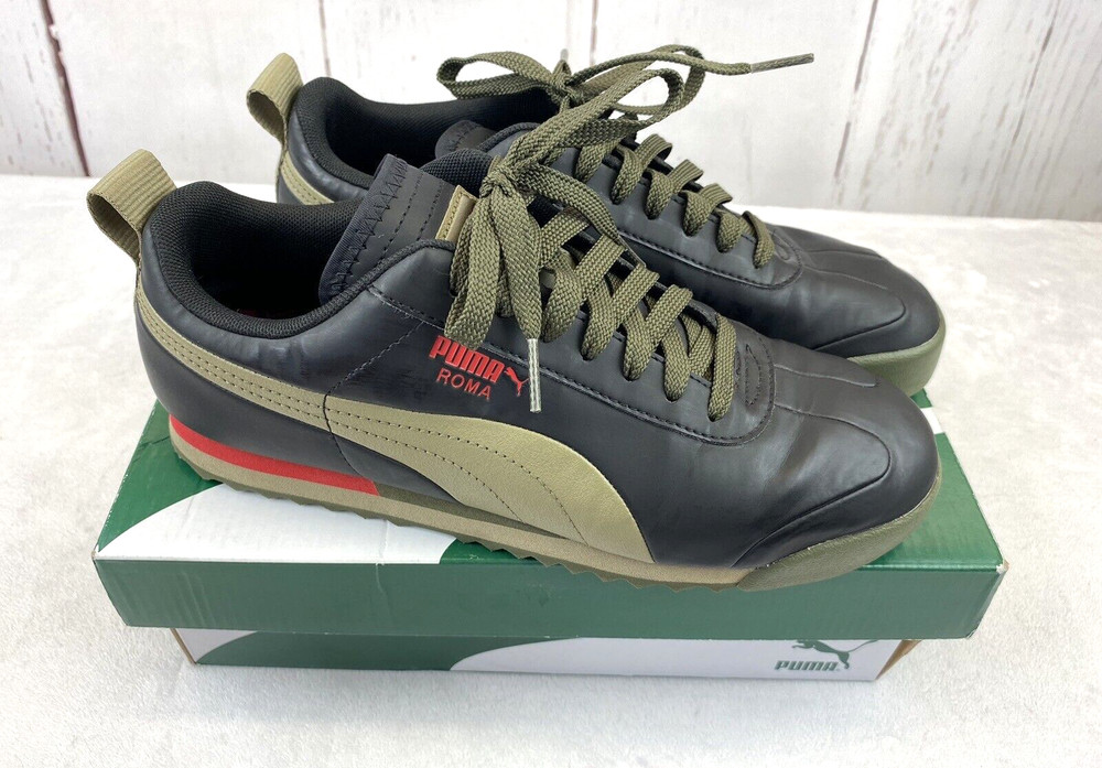 Puma Roma Tipoff Youth 7C Black, Green, Red Sneakers Casual Shoes 383571-01 MINT