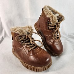 OshKosh Bgosh Haskell Brown Faux Leather Fur Lined Boots Kids Size 8M OF20M10H