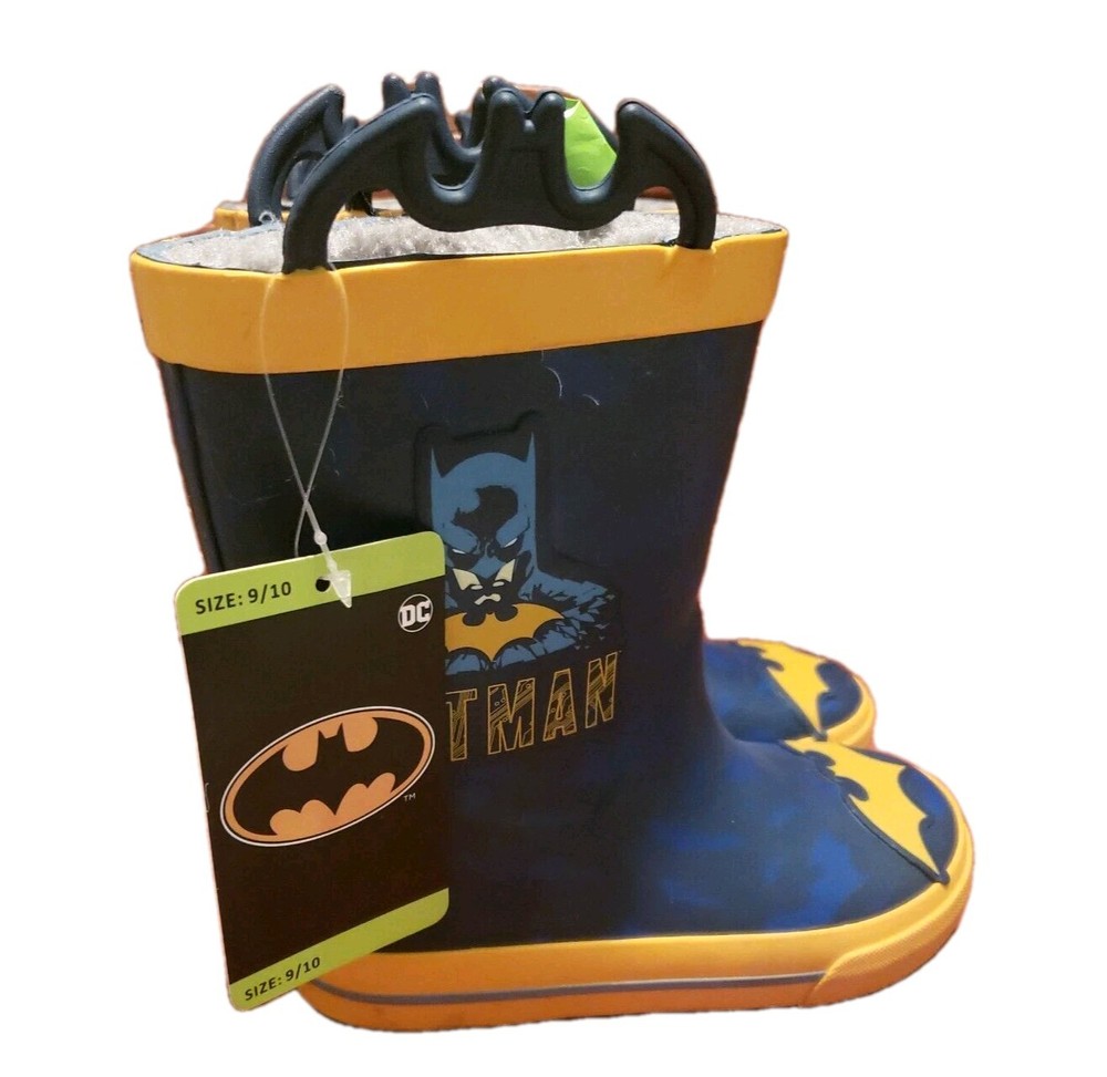 Batman Rain Boots Kids Youth Size 9 To 10 Blue & Yellow Western Chief (New)