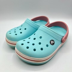 Crocs Crocband Slip On Clogs Shoes Sandles Kids Sz J1 – Ice Blue Pink Back Strap