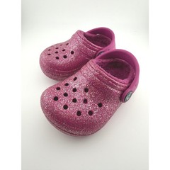 Crocs Classic Lined Glitter Clog Kids Size C5 Pink Sparkle Faux Fur Slip On