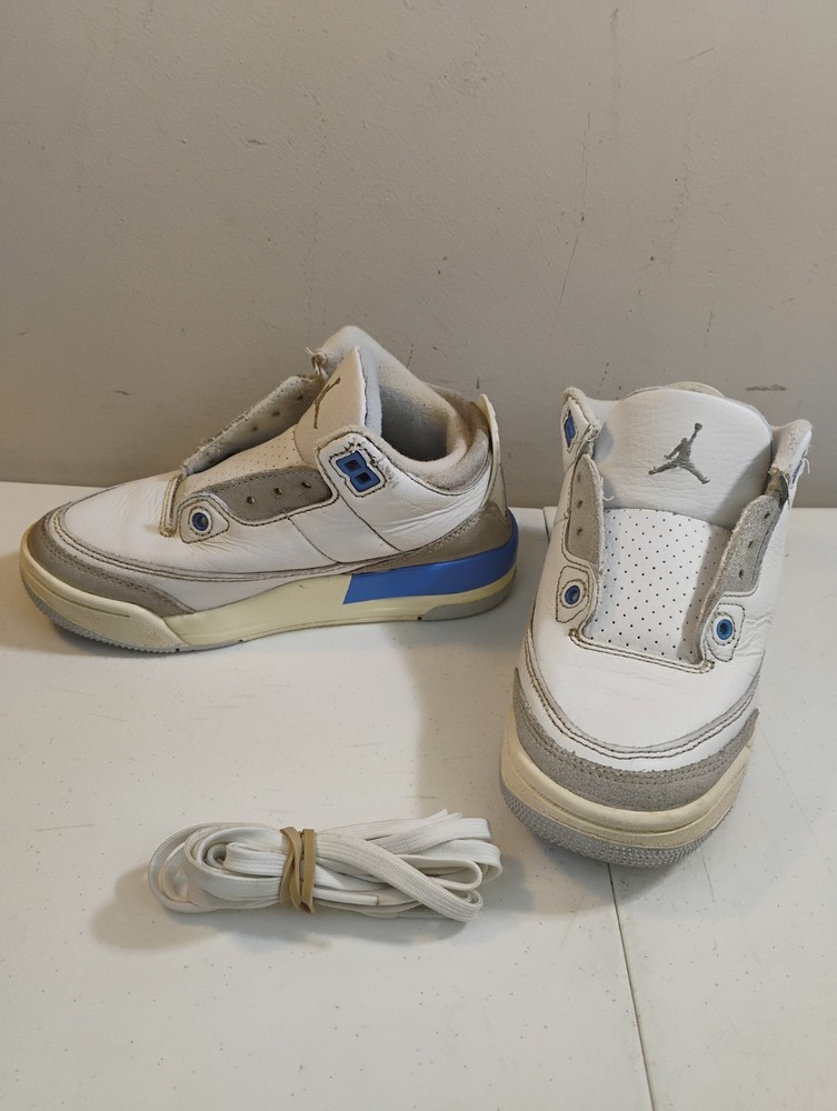 Jordan 3 Retro (PS) White Blue Kids Athletic Sneakers Size 12C Free Ship