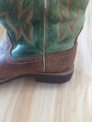 Twisted X Leather Brown/Green Tall Leather Sq Toe Boots YBK0005 Youth 3.5