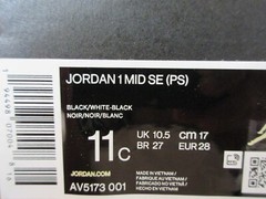 NIKE AIR JORDAN 1 MID SE (PS) BLACK-WHITE-BLACK SZ 11c [AV5173-001]