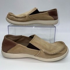 CROCS Santa Cruz Kid’s Brown & Tan Color Block Slip on Canvas Loafers Kid’s Sz 5