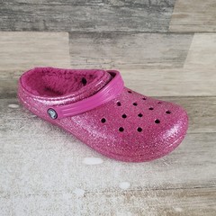 Crocs Classic Lined Glitter Kids Clogs Sz 6 Fuchsia Fun Slingback Sandals