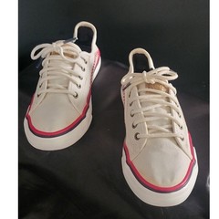 Keds Double Up Baseball Sneakers Off White Canvas Red Stitching Youth Size 2M