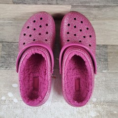 Crocs Classic Lined Glitter Kids Clogs Sz 6 Fuchsia Fun Slingback Sandals