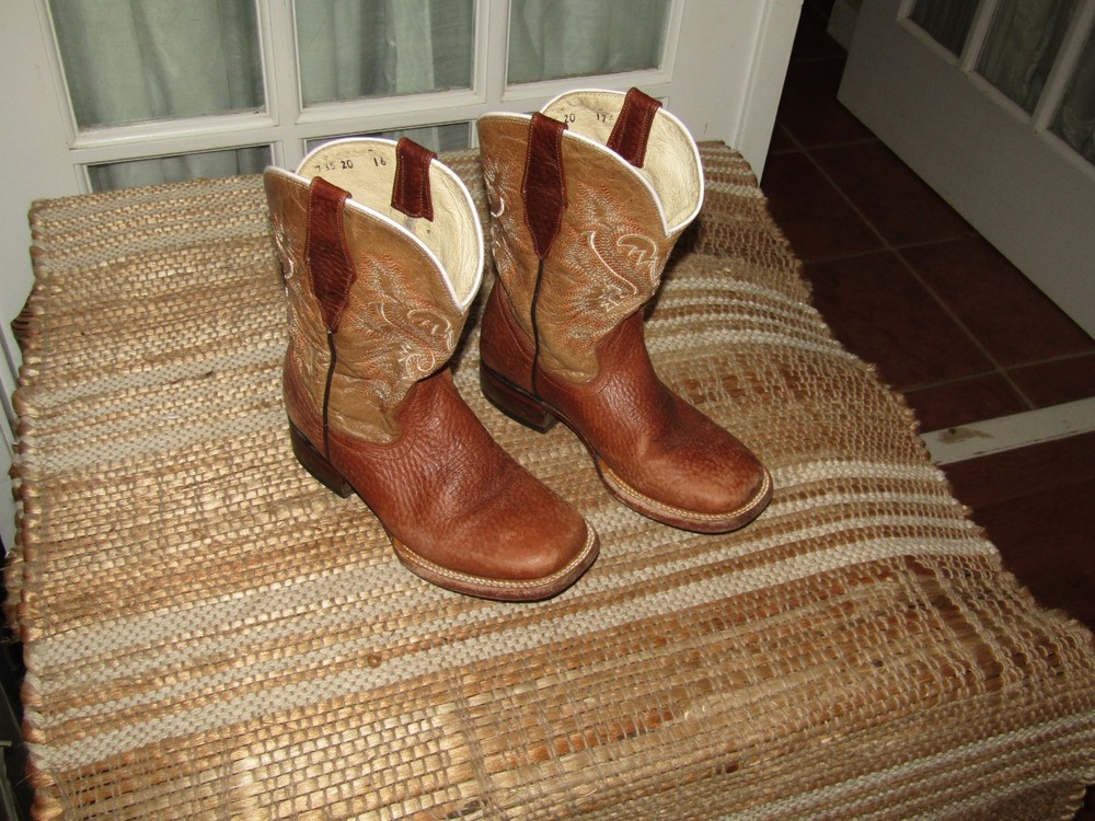 Mexico Square Toe Cowboy Western Boots Brown Leather Youth sz 13 Mex 20