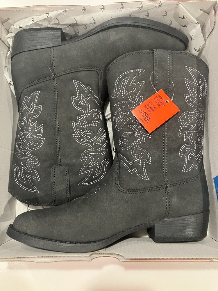 Deer Stags Kid’s 4 Western Ranch Cowboy Boots Dark Brown New in Box
