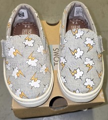 TOMS Luca Drizzle Gray Lightning Bolt Print Slip-On Canvas Kids US 4