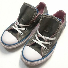 Converse All Star Shoe Double Tongue Canvas Low Top Sneaker Pink Gray Blue Kid 1