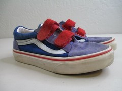 Vans Leather Red White Blue purple low top sneakers sz 2 unisex kids