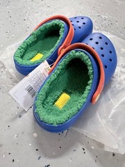 Crocs Classic Lined Clog K Blue Green Orange Kids Size J3 NEW